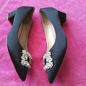 Erijunor black bling rhinestone low small heel dress shoe size 8.5